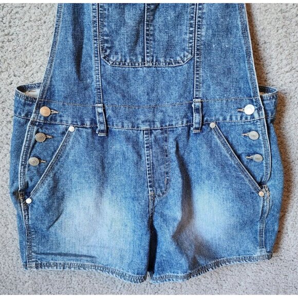 Vtg No Boundaries Women's Overall Shorts Stretch Blue Denim Raver Y2K Sz Medium - Picture 4 of 16